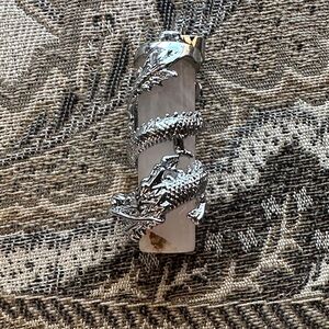 18K Silver Dragon Wrapped Opalite Pink Crystal Pendant